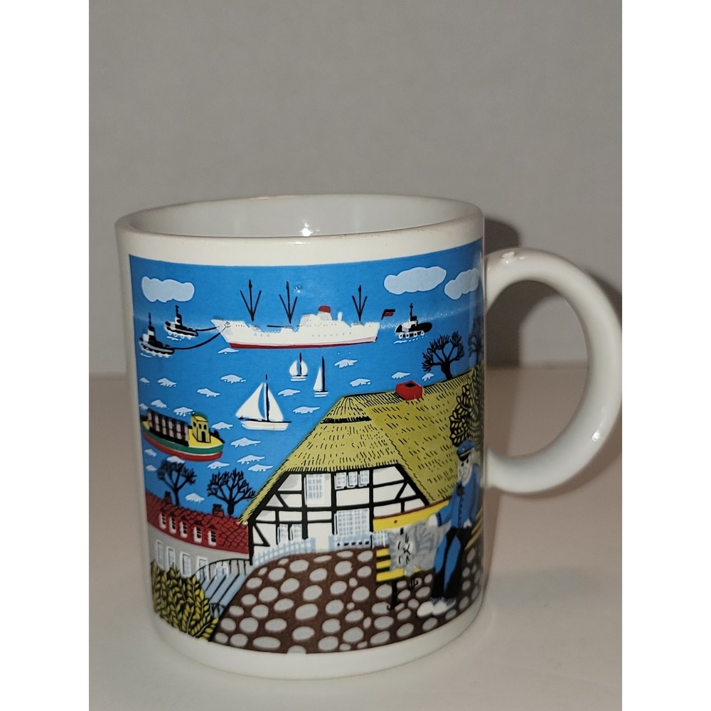 Vintage Oceanview Captain Man Cat Japan Mug Coffee Cup Oceanliner Ships Novelty